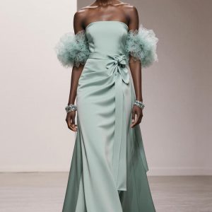 Strapless Mint Green A Line Satin Gala Dress