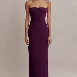 Strapless Plum Sheath Long Formal Dress