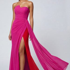 Strapless Ruched Fuchsia Maxi Formal Dress