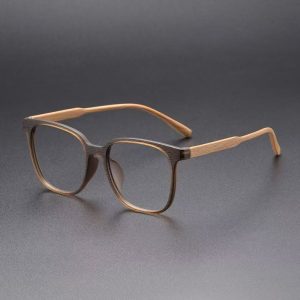 Natural Wood Texture Square Eyeglasses, Lightweight Wooden Look Clear Lens Eyewear for Daily Wear