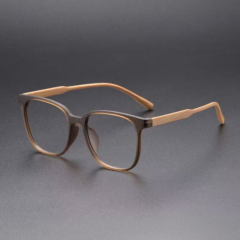 Natural Wood Texture Square Eyeglasses, Lightweight Wooden Look Clear Lens Eyewear for Daily Wear