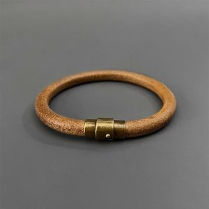 Vintage Leather Bangle Bracelet, Retro Brass Buckle Cuff Bangle Minimalist Wrist Jewelry