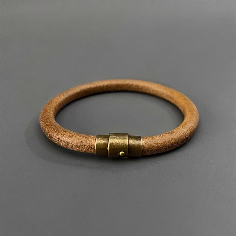 Vintage Leather Bangle Bracelet, Retro Brass Buckle Cuff Bangle Minimalist Wrist Jewelry