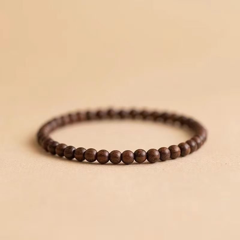 Simple Natural Wood Bead Stretch Bracelet, Thin Minimalist Wooden Beaded Bracelet for Daily Layering
