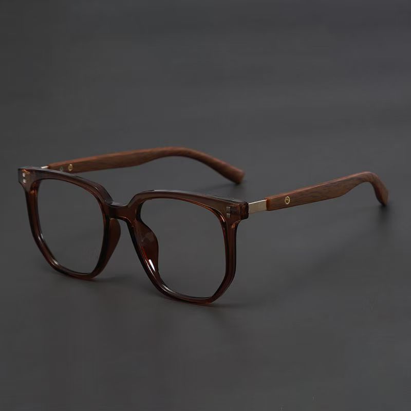Wood Grain Square Blue Light Blocking Eyeglasses, Retro Oversized Square Clear Lens Glasses for Men Women
