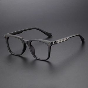 Matte Black Square Decor Eyeglasses, Gothic Cross Pattern Temple Non-Prescription Clear Lens Glasses