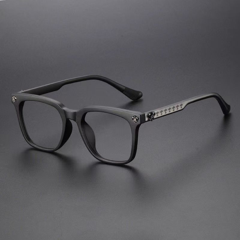 Matte Black Square Decor Eyeglasses, Gothic Cross Pattern Temple Non-Prescription Clear Lens Glasses
